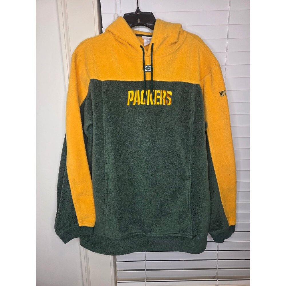 VTG NFL Greenbay Packers Hoodie Sweatshirt M Green Yellow Fleece Embroidered